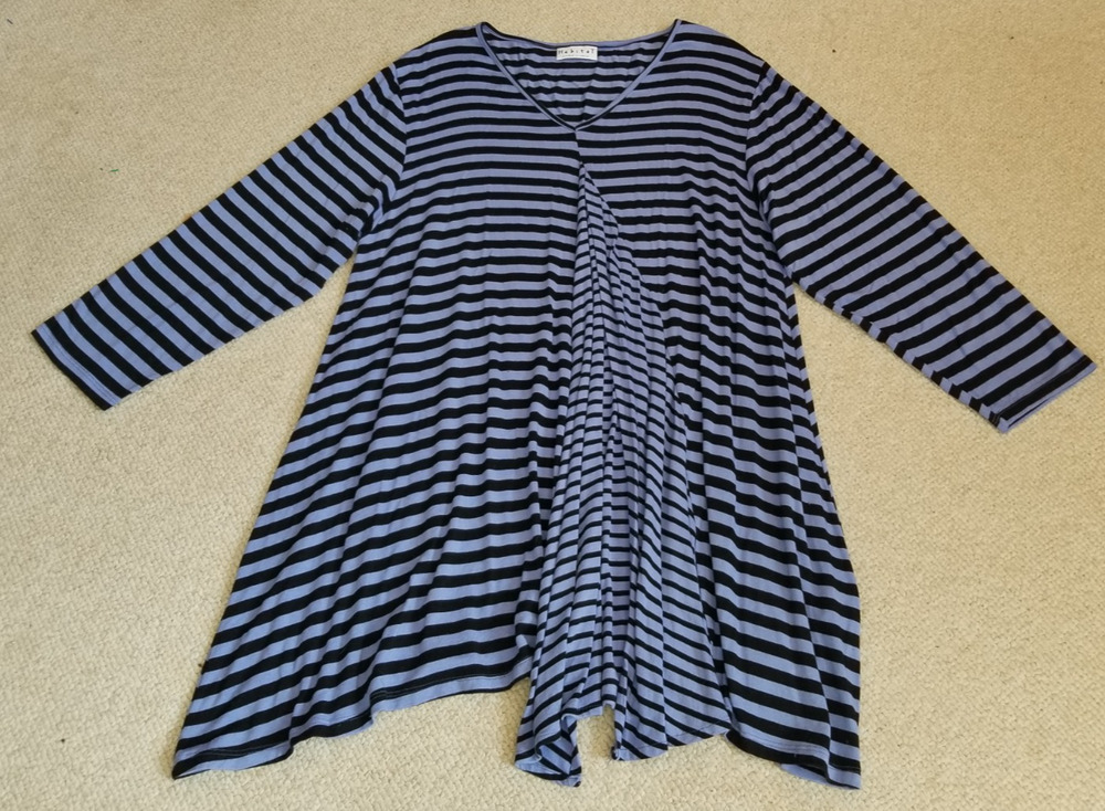Womens Top-HABITAT-purple/black striped knit tunic lagenlook asymmetric artsy-M